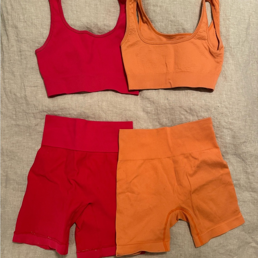 Hot Pink & Orange Ribbed Activewear Set - both size SMALL | sold together
